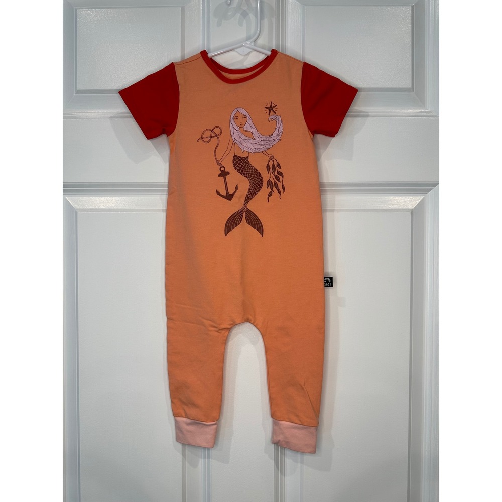 Rags Kids Size 6-12 Months Orange Mermaid Graphic Short Sleeve Romper Jumpsuit